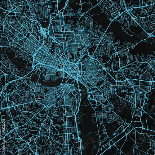 Richmond City Map discover a clean structured layout with precise linework capturing the essence of urban grids in monochrome with a subtle neon cyan aesthetic, emphasizing refined linework.