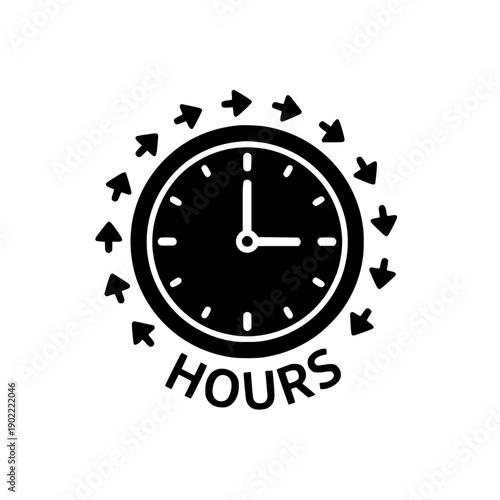 A sleek and modern vector illustration featuring a 24-hour clock with dynamic arrows circling around it, symbolizing time management, productivity, and continuous workflow in a minimalist flat design 