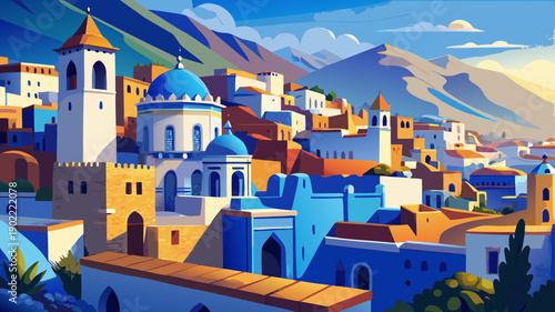 Very beautiful architectural view of Chefchaouen, showcasing blue-painted buildings, layered streets, and the artistic harmony that defines Morocco’s most iconic mountain city.