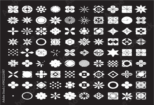 Photos Floral Geometric shapes and floral ornaments dark gray on black background