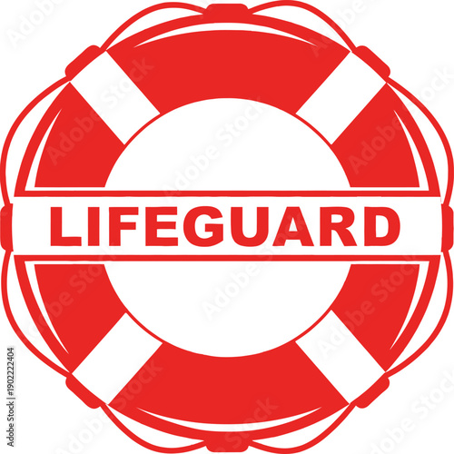 Vibrant Red and White Lifebuoy with Lifeguard Text Symbolizing Water Safety and Rescue Equipment