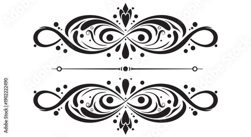 Elegant black ornamental design elements with swirling patterns and dots on Transparent Background for graphic resources