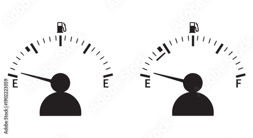 Fuel gauge icons showing empty to full gasoline levels on a Transparent Background, symbolizing low to high fuel concepts.