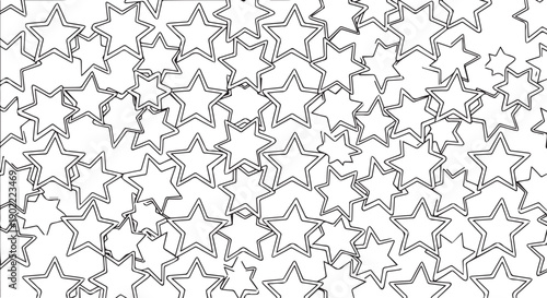 Seamless pattern of black outlined stars on Transparent Background, perfect for festive and celebratory designs.