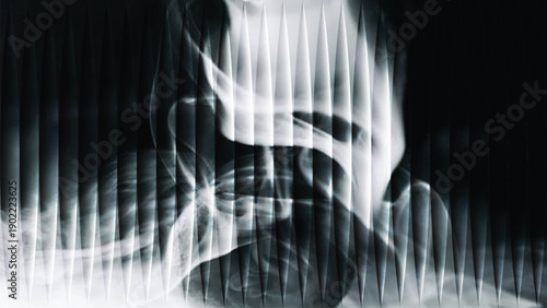 Woman in black and white in the rain with blue digital motion and water texture tech design vibe