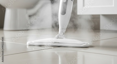 Steam Cleaning Tile Floor in Bathroom for Hygiene.