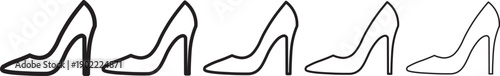 Women's high heels shoe silhouette outline vector black and white icon isolated illustration. high heel shoes icon in outlined high heel shoes, representing fashion, elegance. with various styles and 