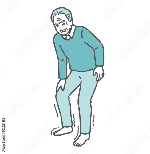 足の痺れ・痛みに耐える高齢男性のイラスト（脊柱管狭窄症・糖尿病・坐骨神経痛）