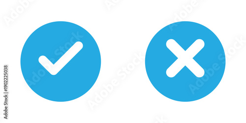 Check mark or tick mark and cross sign. Green check and red X icons, Right or wrong icons. Checkmark and x mark icon for apps and websites. Buttons for vote, election choice decision and web use.