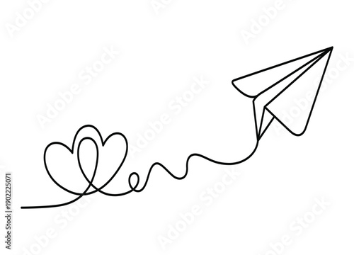 Paper airplane with heart trail flying high