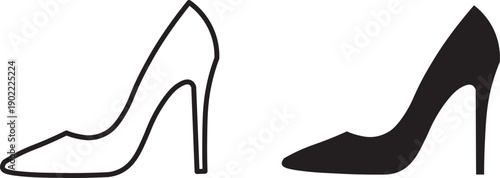 high heel shoes icon in outline and flat style. Women's high heels stiletto shoe silhouette outline vector black and white icon isolated. high heel shoes icon for fashion design and retail