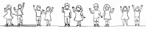 line art of two small children standing happily together