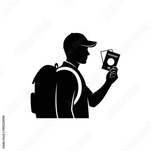 A silhouette of a man holding up some kind of cards or tickets