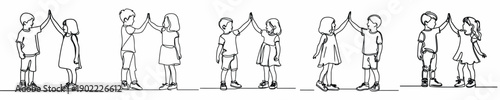 line art of two little children high five happily together