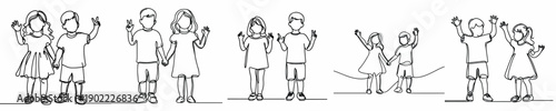 line art of two small children standing happily together