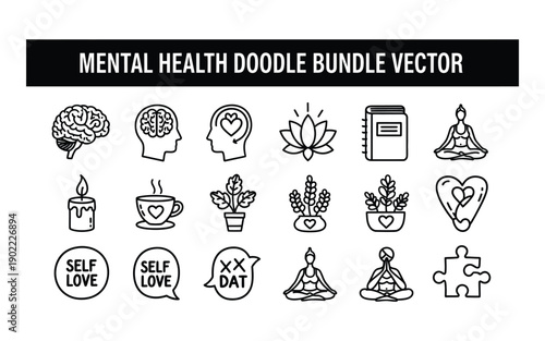 Mental Health Icons Depicting Wellness and Self Care Concepts