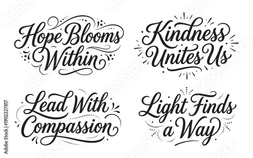 Inspirational Quotes with Calligraphy Illustrations on White