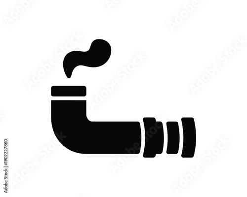 A black icon of a smoking pipe on a white background