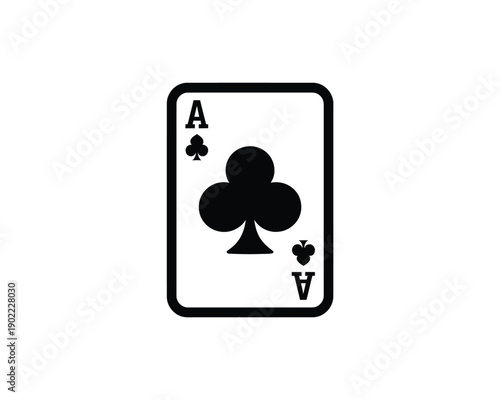 A black and white illustration of the ace of clubs playing card