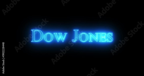 Dow Jones, stock market index, in a neon light. Loop