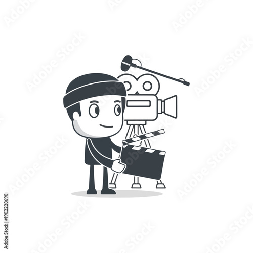 Cartoon Director Holding Clapperboard and Camera.