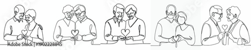 line art of a old couple forming a romantic love symbol