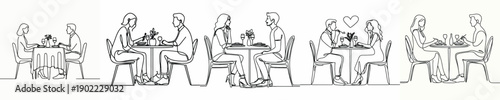 line art of a couple having a romantic meal together