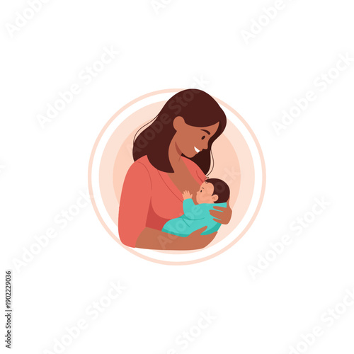 Mother Holding Baby Breastfeeding Illustration.