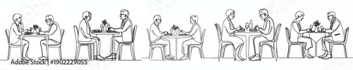 line art of a old couple having a romantic meal together