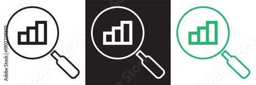 Search and analytics icon set illustration. Minimal vector icons showing web search, user profile lookup, and analytics concepts, suitable for SEO, UI design, and digital marketing visuals.EPS10/AI.
