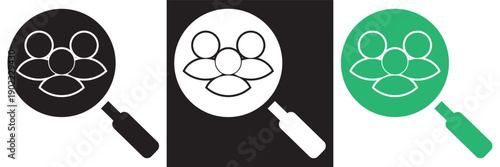 Search and analytics icon set illustration. Minimal vector icons showing web search, user profile lookup, and analytics concepts, suitable for SEO, UI design, and digital marketing visuals.EPS10/AI.