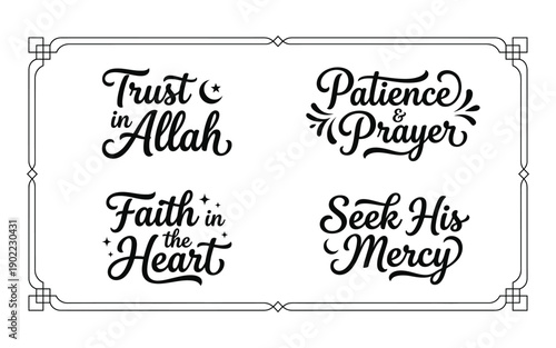 Decorative Calligraphy Quotes about Faith and Prayer on White Background