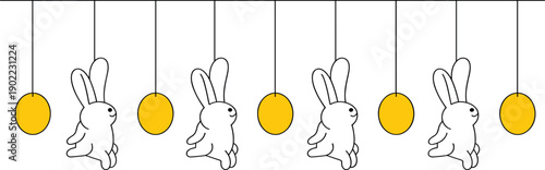 Cute rabbit jumping sequence with hanging golden coins, minimalist bunny illustration representing rewards, progress tracking, motivation, and gamification concept on white background