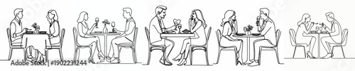 line art of a couple having a romantic meal together