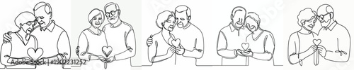 line art of a old couple forming a romantic love symbol