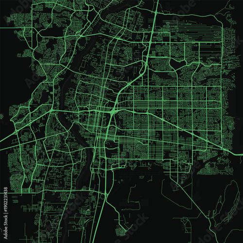 Albuquerque City Map discover the intricate charm of a refined urban landscape where linework meets precision in a monochrome subtly green urban grid that defines this architectural blueprint.