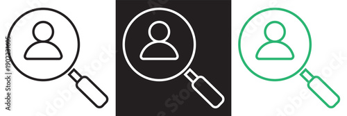 Search and analytics icon set illustration. Minimal vector icons showing web search, user profile lookup, and analytics concepts, suitable for SEO, UI design, and digital marketing visuals.EPS10/AI.