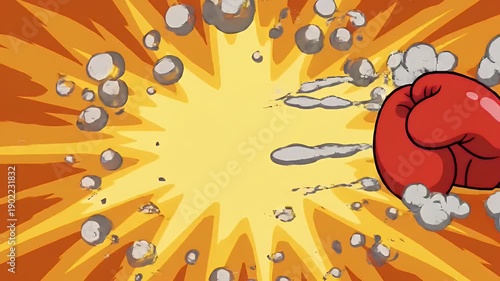 Red boxing glove punches with comic 'POW!' sound effect