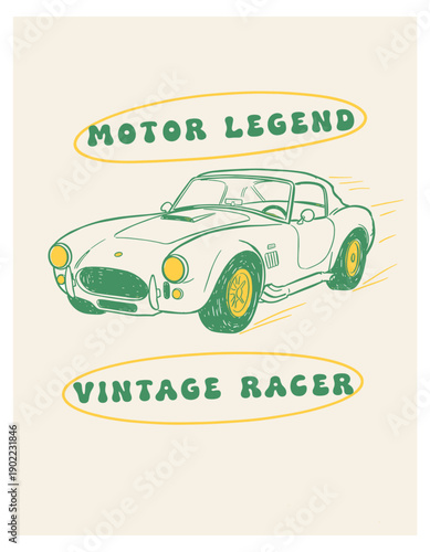 Sport car print design for t shirt print, poster, sticker, background and other uses. Racing club vector t-shirt print design. Street Racing club. California street race design. Drag racing lifestyle.