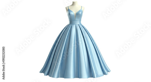 Light Blue Satin Ball Gown with Spaghetti Straps