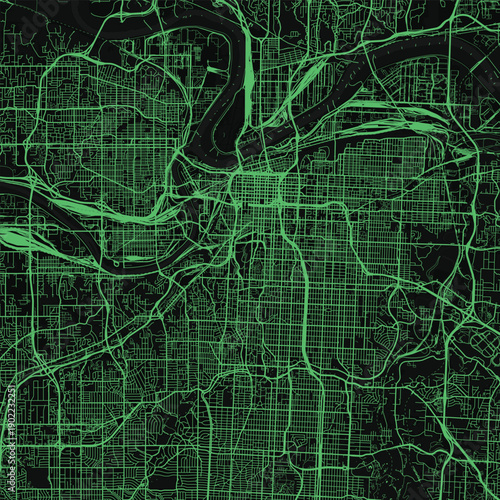 Kansas City City Map discover seattle s intricate minimalist urban landscape with precise neon green lined contours tracing the structured grid in this sophisticated svg artwork, emphasizing refined.