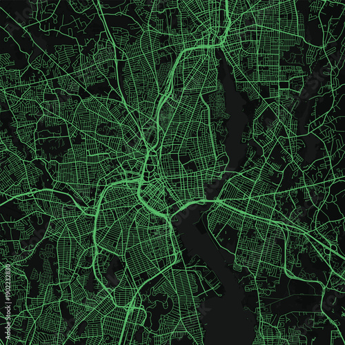 Providence City Map discover intricate urban details with the refined linework structured grids and subtle greyscale hues of this neon green inspired svg file, emphasizing refined linework.
