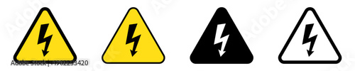 High Voltage Warning Sign Set,  Danger Icons, Triangle with Lightning Bolt Signs.
