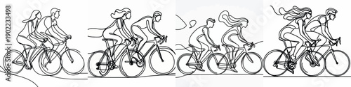 line art of a couple cycling together