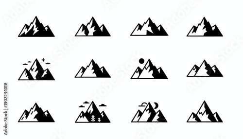 Black Minimal Mountain Symbol Set