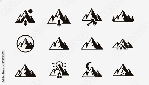 Flat Mountain Range Icon Collection