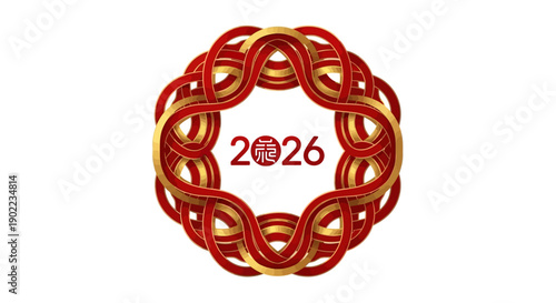 Vector illustration of a vibrant Red and Gold CNY ornament with the year 2026, symbolizing Chinese New Year 2026 celebrations with a Fire Horse theme.