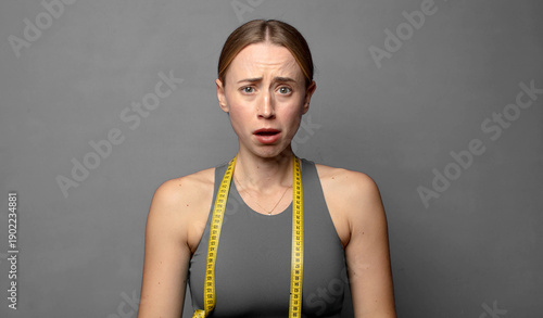 feeling terrified and shocked, with mouth wide open in surprise. fitness concept