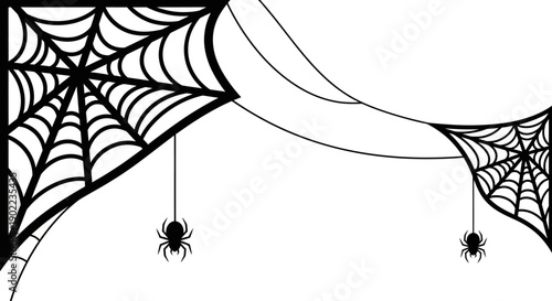 Spooky Halloween Spiderwebs with Hanging Spiders in Corner Decor