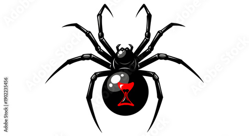 Black Widow Spider with Red Hourglass Symbol on Abdomen, Graphic Illustration